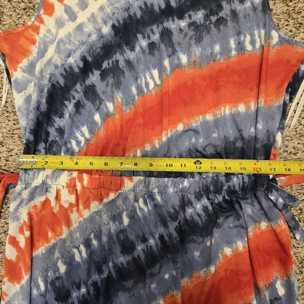 Nina Leonard Red And Blue Cinch Waist Sleeveless Maxi Dress Size 1X - Picture 12 of 15